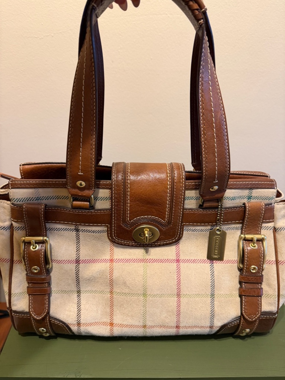 Coach Hamptons Tattersall Suede Tote 11082 NOT FOR SALE